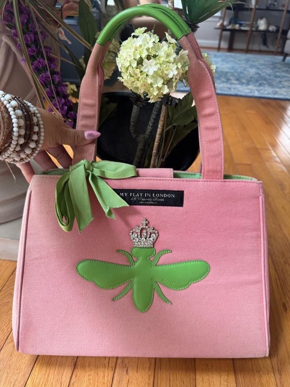 My Flat in London canvas pink with BUG logo handbag satchel purse (pu500